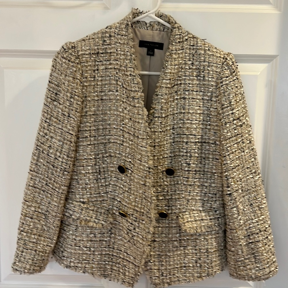 Ann Taylor Black and Cream Tweed Jacket size 2